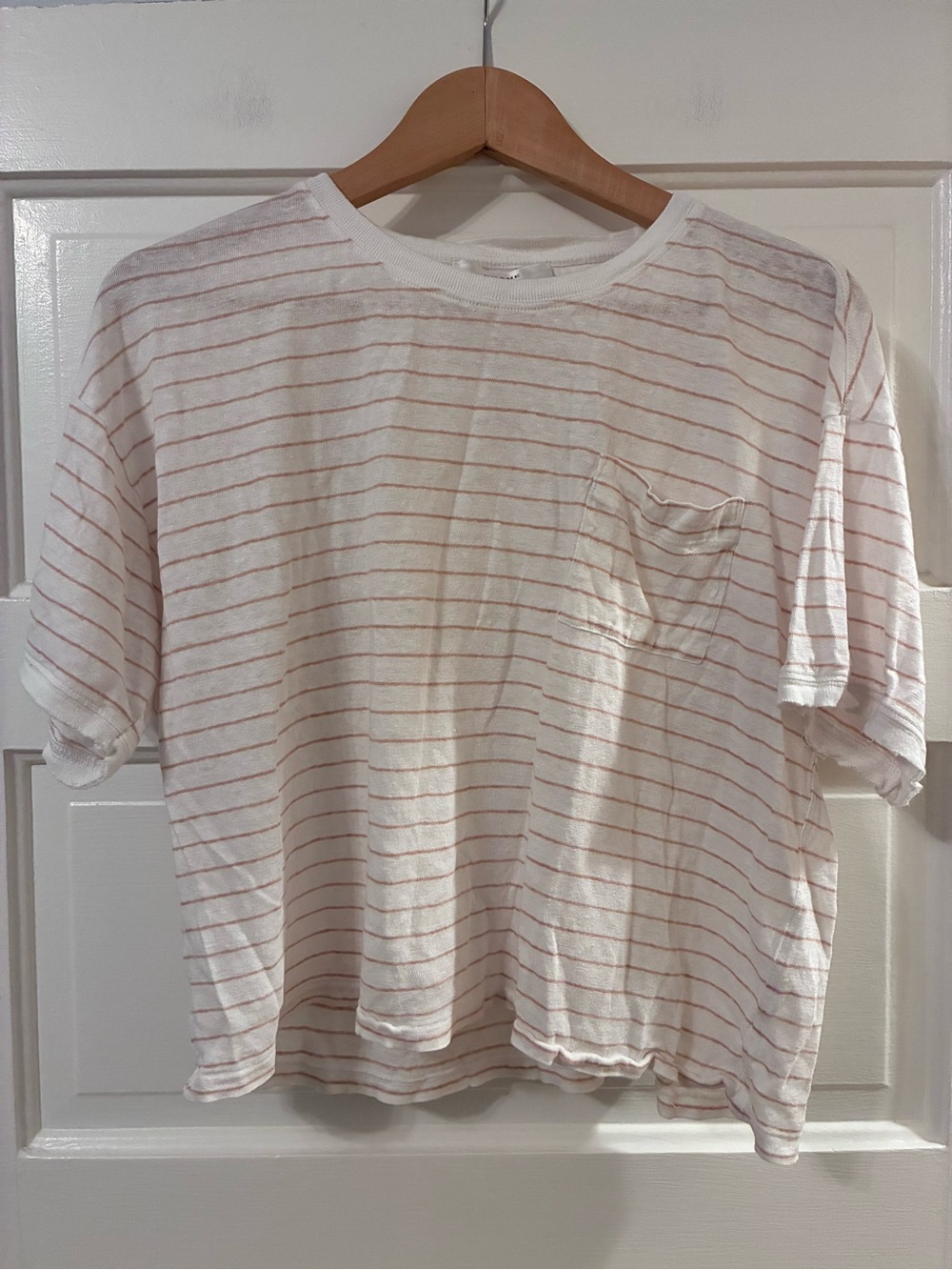 Frame Denim Pocket Crew Tee Linen White/Blush Multi Colorway XL